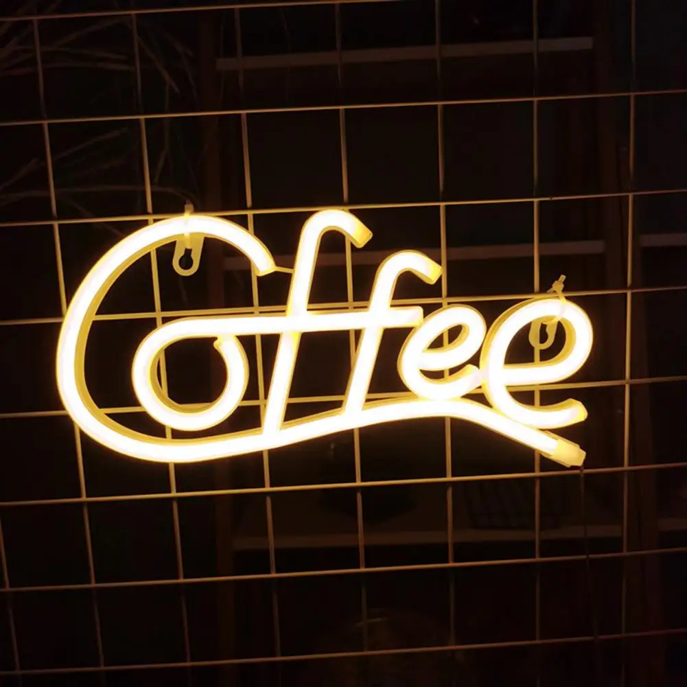 

Neon Light Coffee Letter Neon Sign Lamp with Low-power Consumption Led Light Battery-powered Flicker Free Decor for Home Office