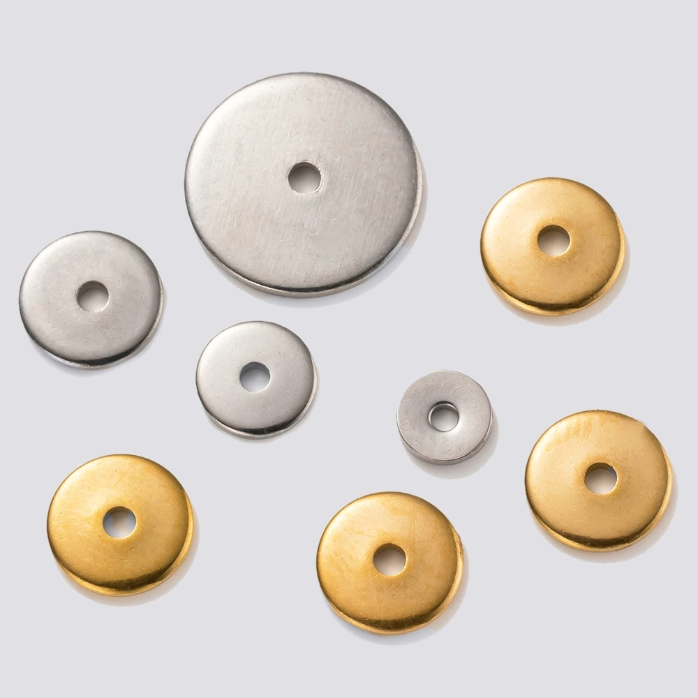 50 Stück 4/6/8/10 mm Edelstahl-Abstandsperlen, flach, rund, Metall, lose Charm für Halskette, Armband, Ohrringe, Herstellung von DIY-Schmuck