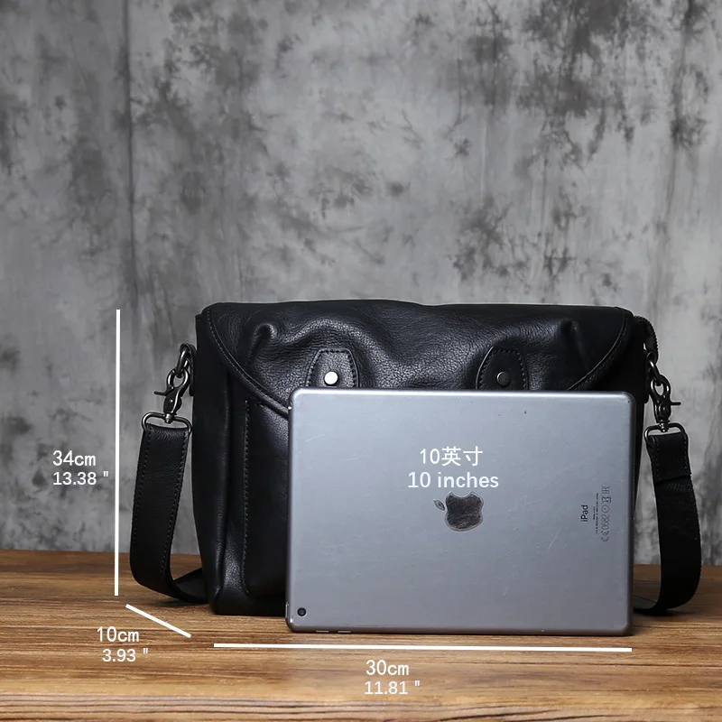 NZPJ Genuine Leather Men's Shoulder Bag Natural Cowhide Crossbody Bag Casual File Bag Commuter Postman Bag For 11 Inch Tablets