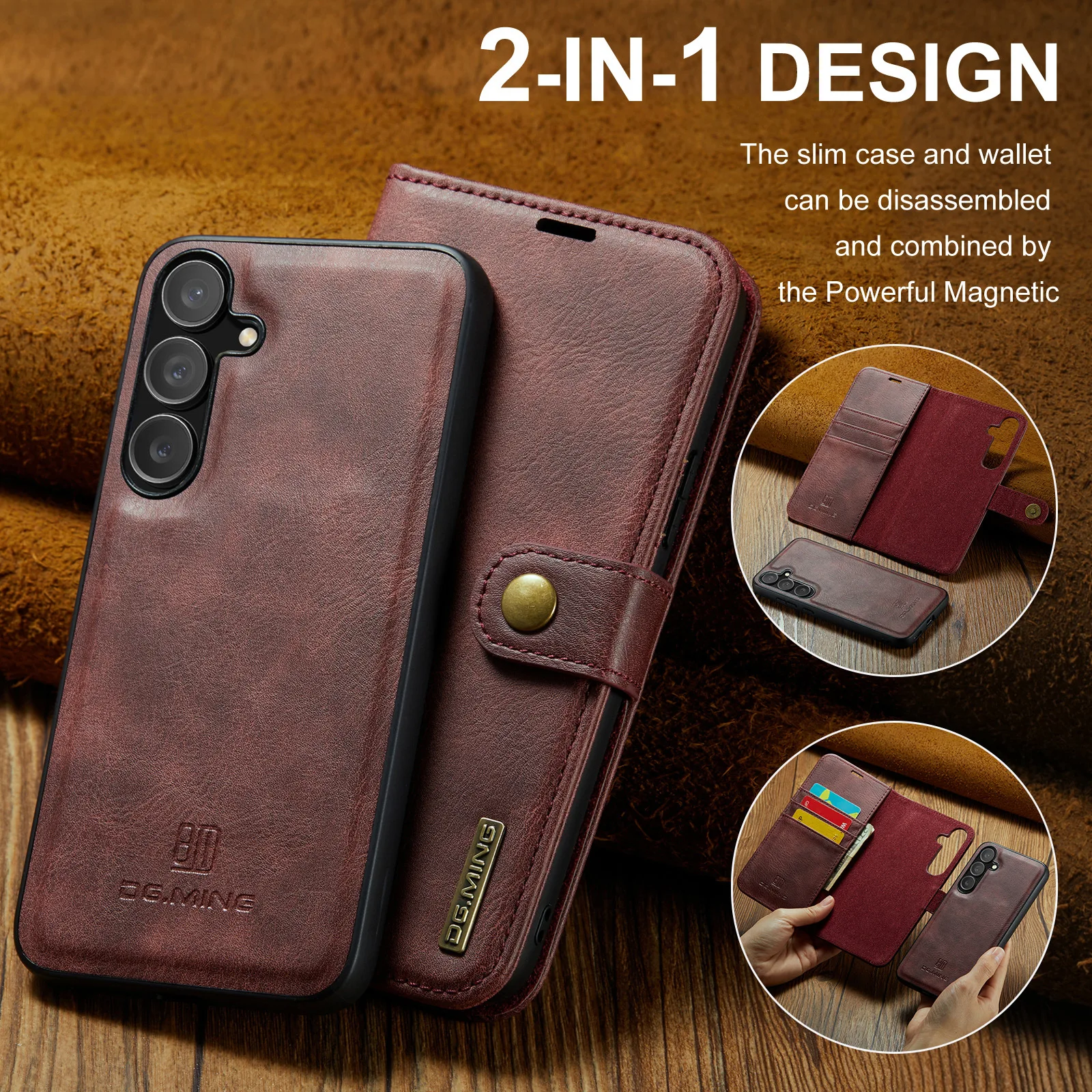 Premium 2-in-1 Detachable Leather Wallet Case with Magnetic Magsafe and 3 Card Slots