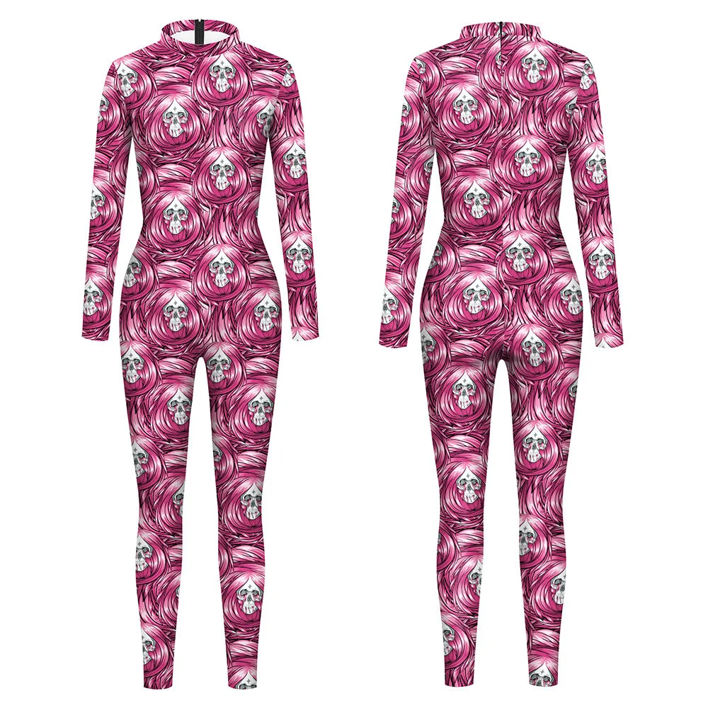 IOOTIANY The Devil with Long Pink Hair Pattern 3D Print Sexy Bodysuits Women  Long Sleeve Cosplay New Jumpsuit 2023