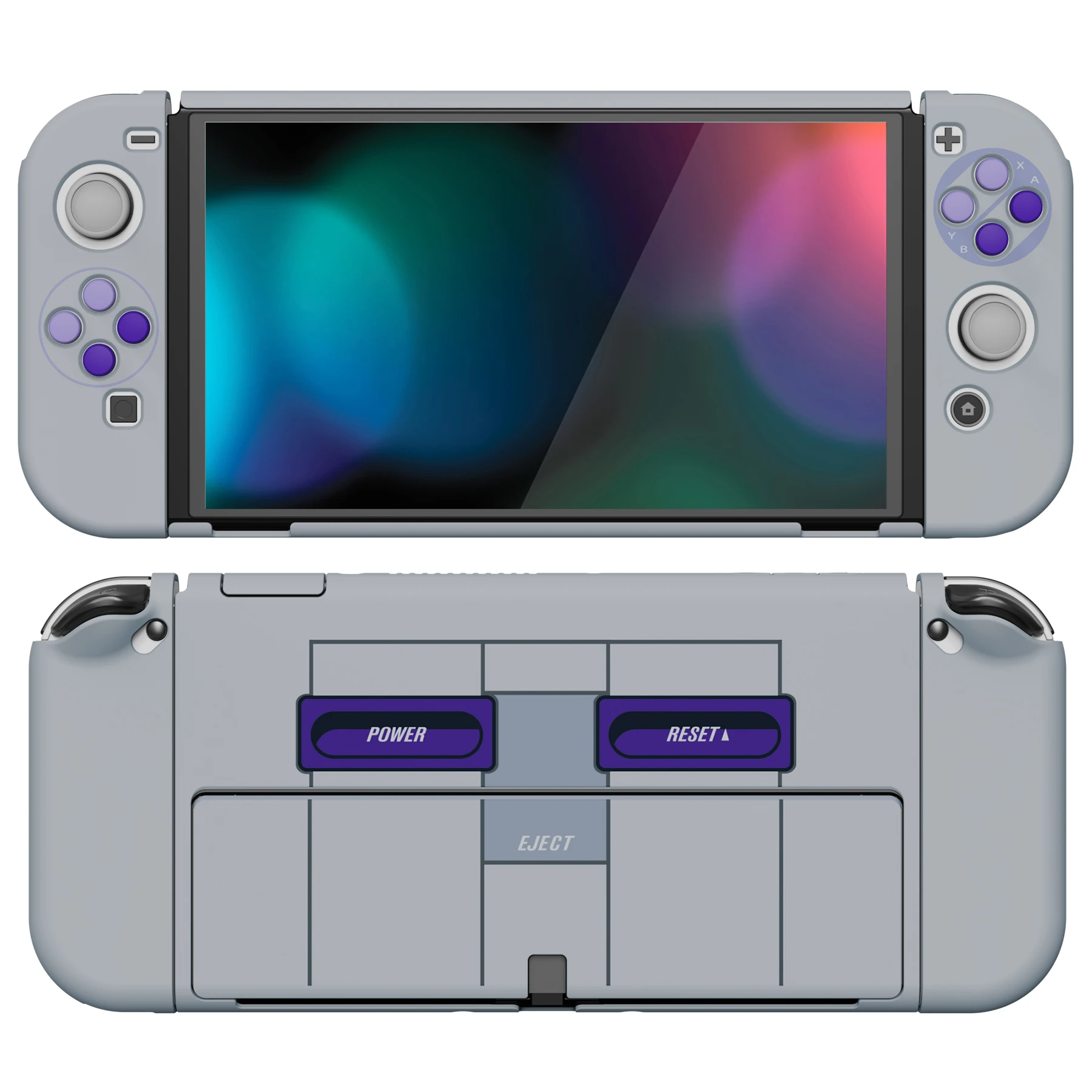 PlayVital AlterGrips NS 스위치용 보호 슬림 케이스 하드 쉘 OLED(썸 그립 및 버튼 캡 포함) - 클래식 SNES 스타일