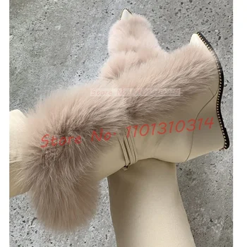Fur Pointy Wedge Ankle Boots Ladies Newest Beige Rive Trim Lace up Suede Heels Boots