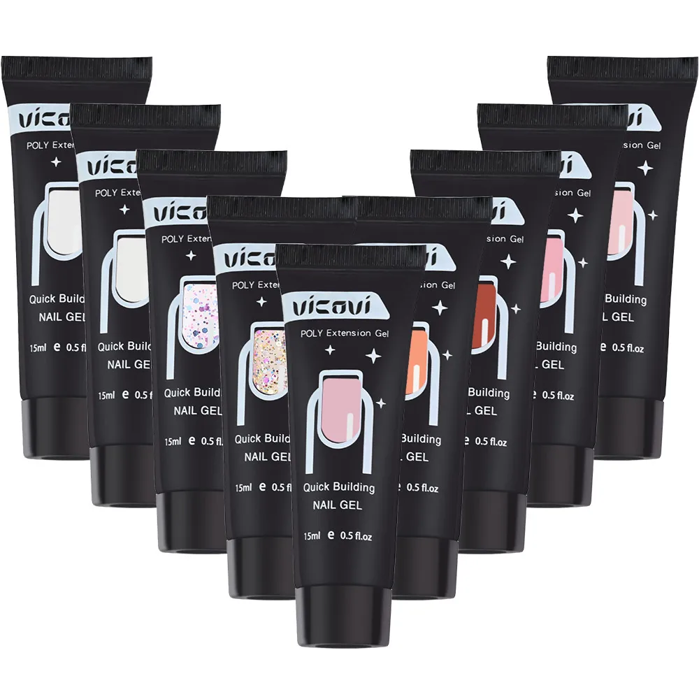 1Pc Poly Acrilico Gel Nail Art Extension Quick Building Gum Nude/Paillettes Glitter Jelly Gel Polymer Manicure Coating Tools * 15Ml