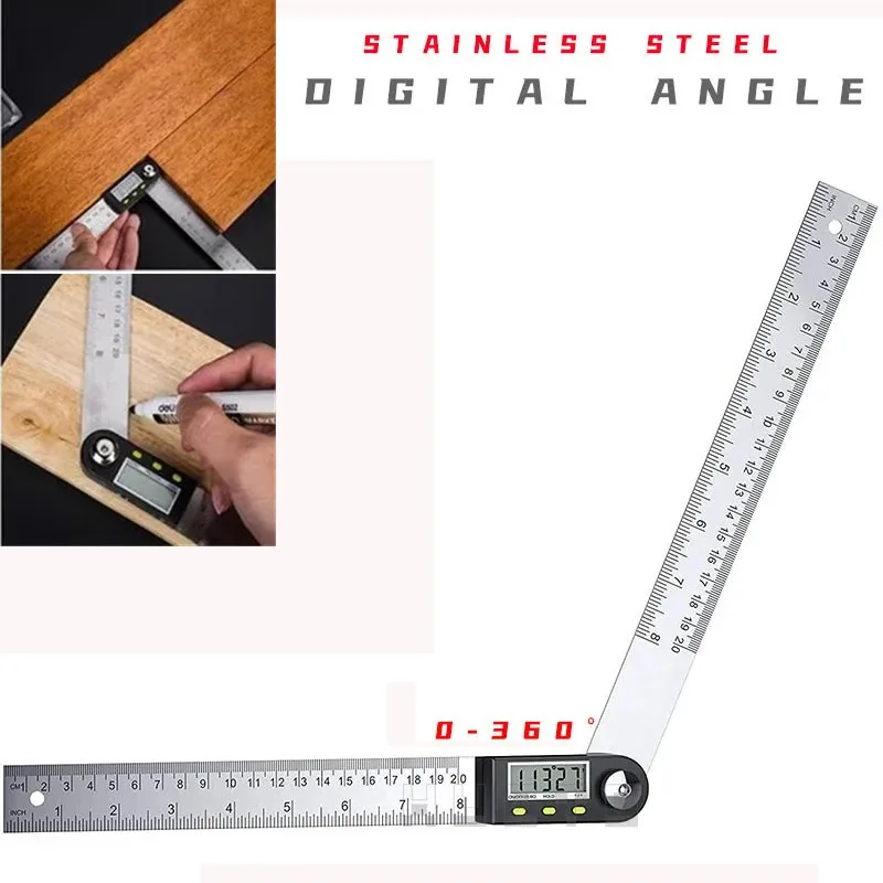 

1pc 2 In 1 Digital Protractor Angle Finder 0-360° With 200mm Arm Measuring Ruler Tools Stainless Steel Woodworking Gauge Ruler
