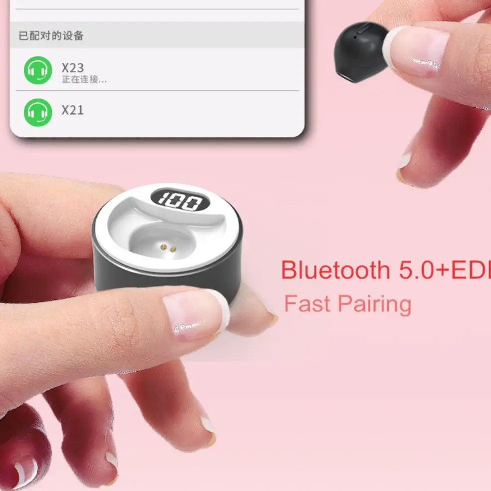 Mini Invisible Head phones Wireless Bluetooth Earphones Waterproof Single Earbuds Microphone handsfree Earpiece Charge display