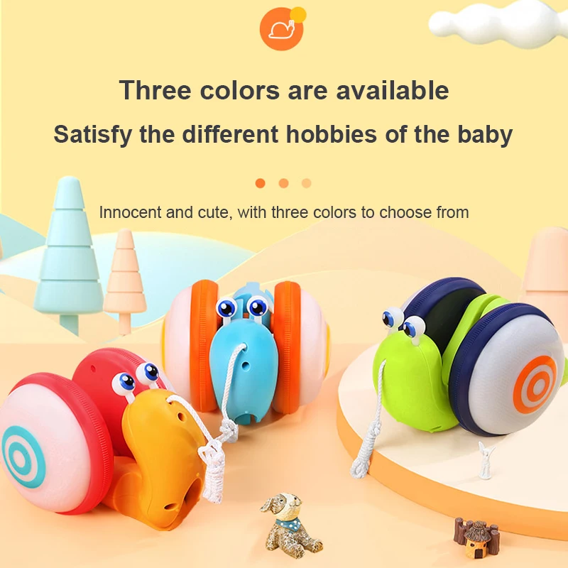 NEW Pull String Cartoon Snail Car toy Baby Learn to Crawl and Pull