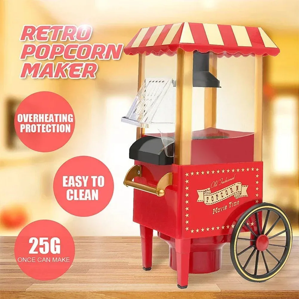 Electric Popcorn Maker Portable Popcorn Making Machine Vintage Hot-Air Maker Automatic Corn Popper for Home DIY