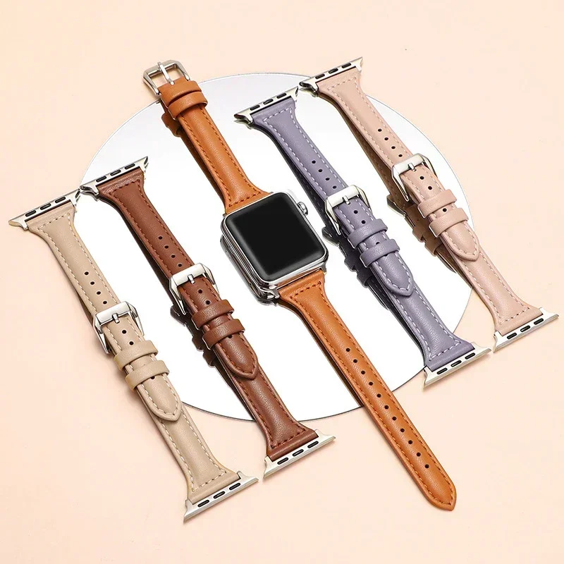 Elegant Slim Leather Apple Watch Strap Bracelet