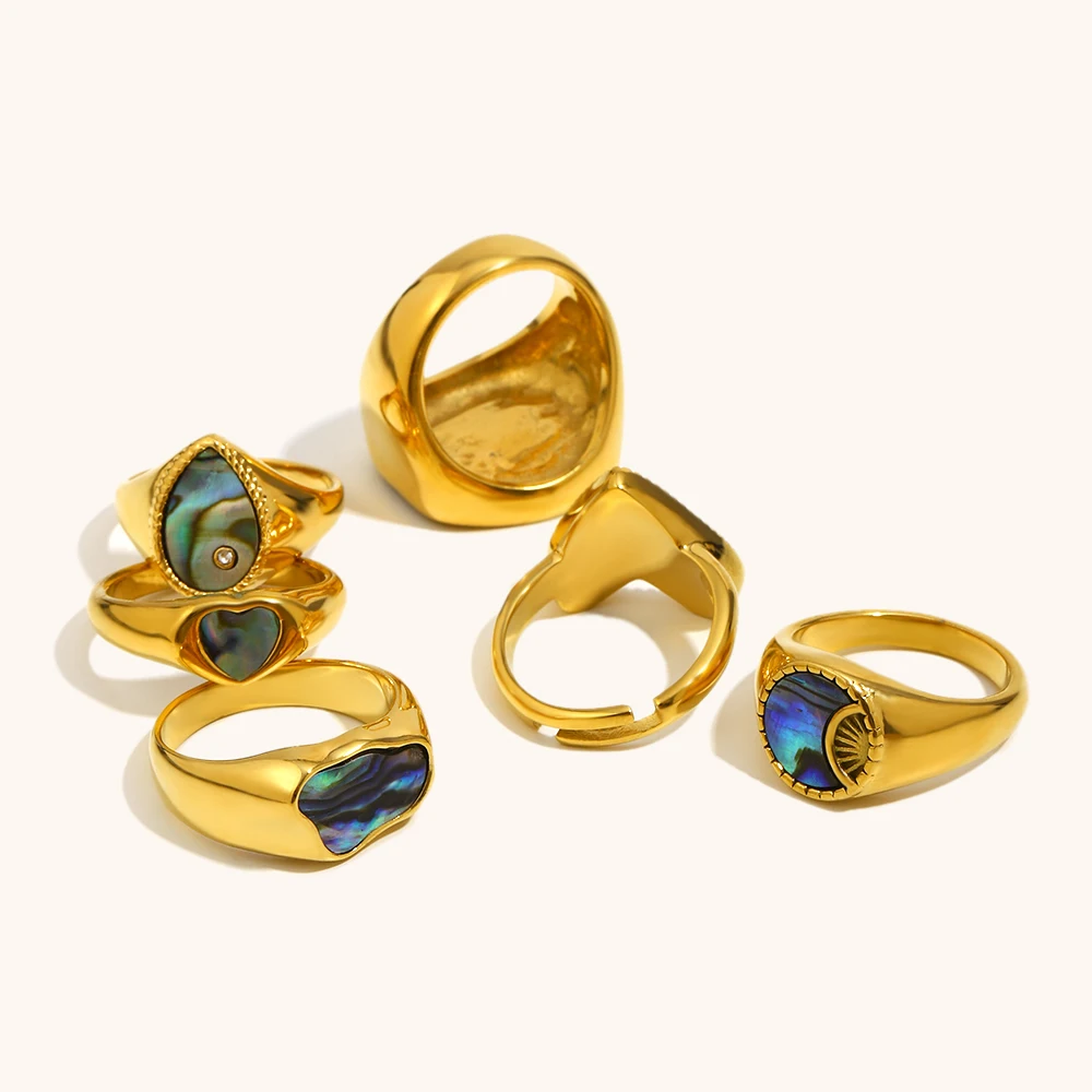La. Muses Rainbow Abalone Shell Series Stainless Steel Women's Ring PVD Gold Plated Fashion Jewelry Accessories