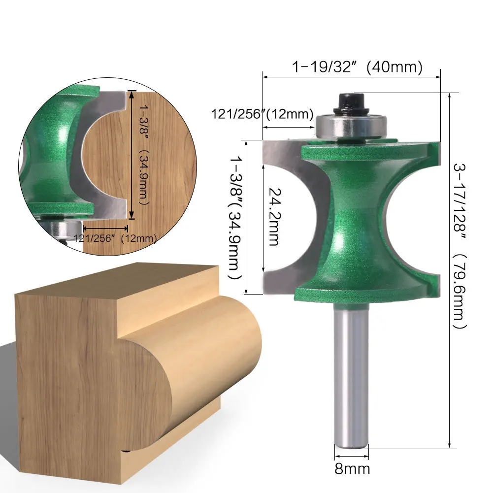 

1PCS 8mm Shank Bullnose Half Round Bit Endmill Router Bits Wood 2 Flute Bearing Woodworking Tool Milling Cutter