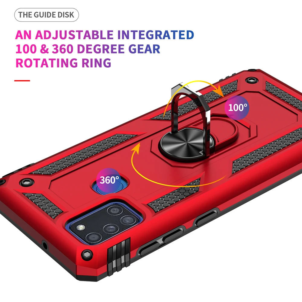 Rugged Armor Shockproof Case with Ring Stand and Hard Plastic Back Cover