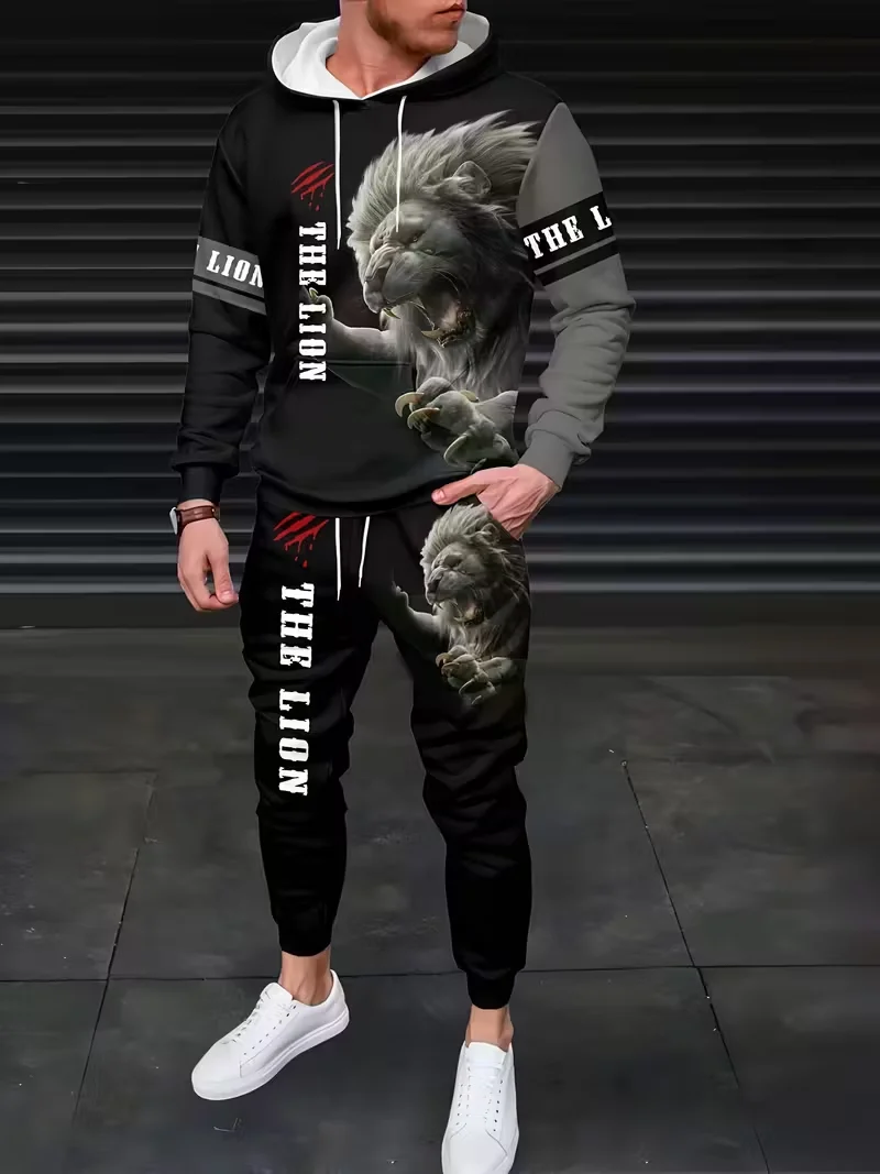 لهب الأسد البلوز هوديس مجموعات ثلاثية الأبعاد الطباعة الرجال النساء موضة هوديي + بانت 2 قطعة مجموعات تأثيري بدلة رياضية رجالي 2 قطعة مجموعات
