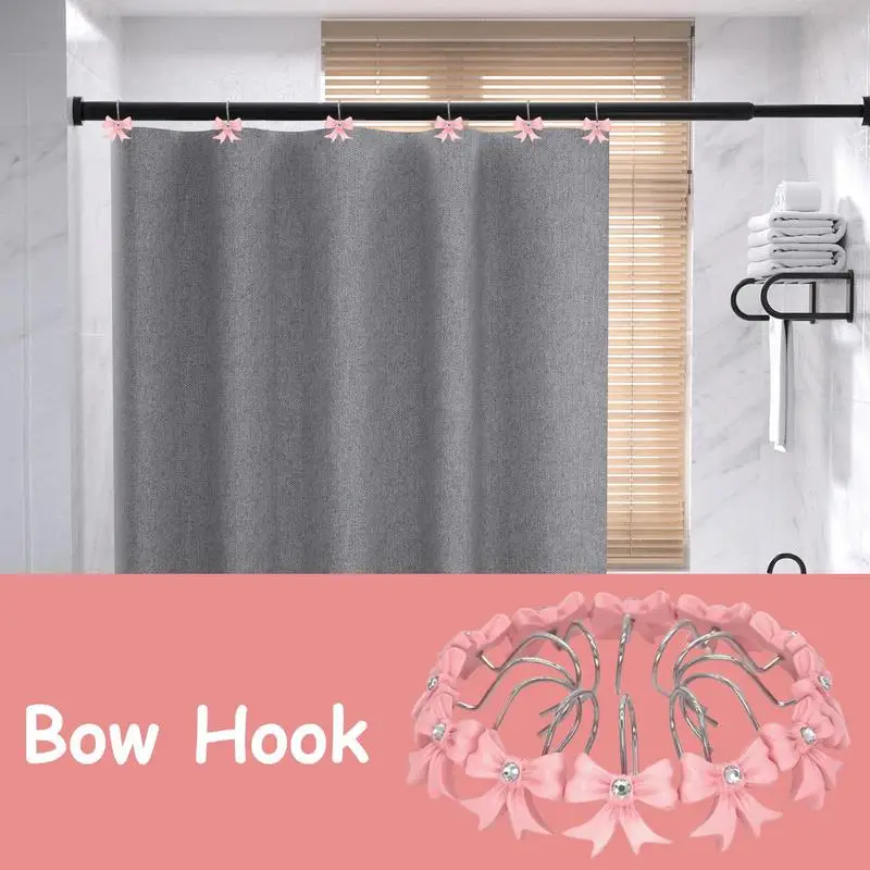 Window Covering Bow Hooks 12X Shower Hooks With Rhinestones Boho Trendy Window Covering Rings For Bathroom Art Decor