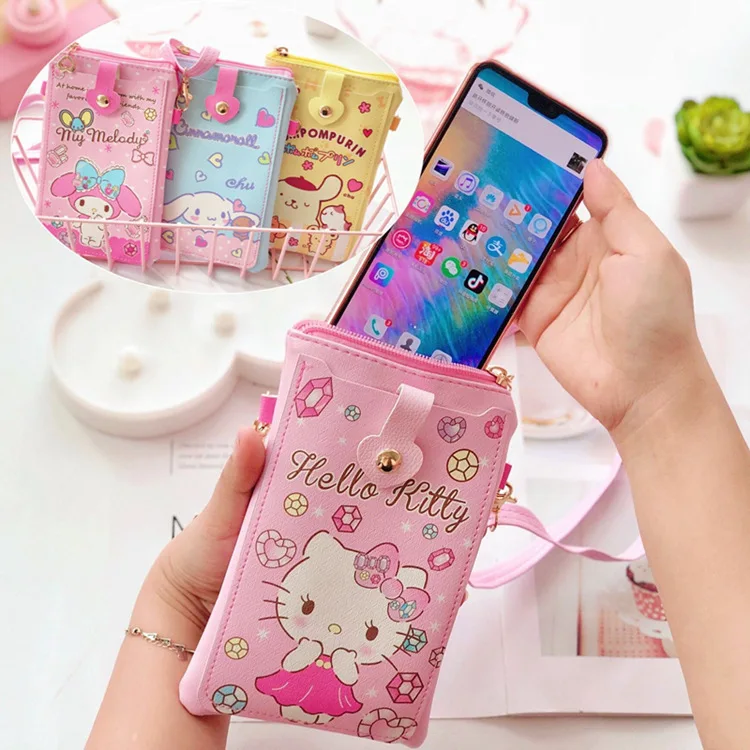 

Sanrios Cinnamoroll Mymelody kawaii аниме мультфильм PU сумка-мессенджер искусственная кожа сумка ID мобильный телефон кошелек для монет девушки подарки