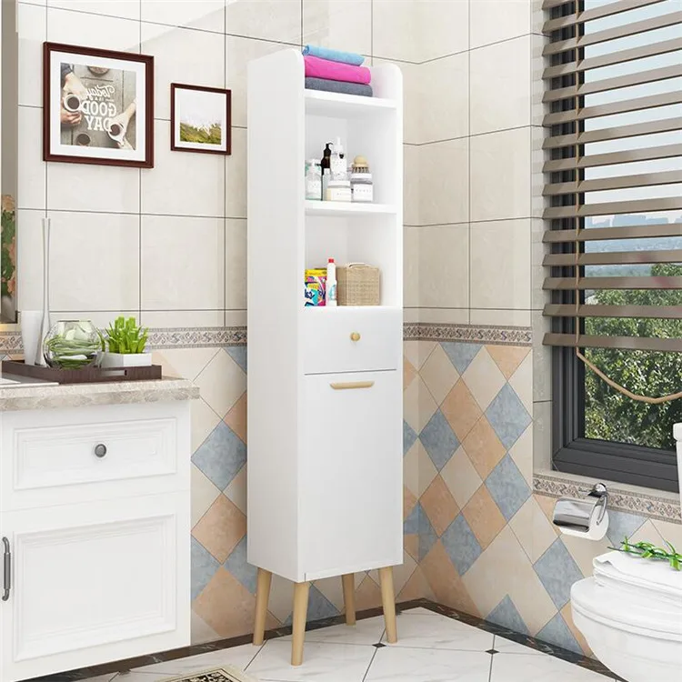 Simple Space-Saving Corner Cabinet Floor-Standing Bathroom Storage With Door And Drawer