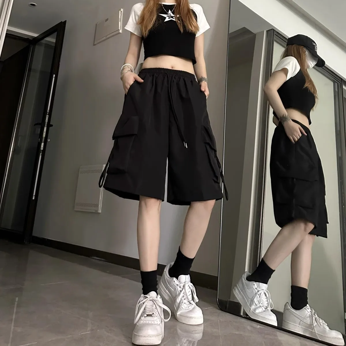 Dopne Hot Girl Workwear ort Pants Men Women Students Summer Large ket Sports Loose Casual Five-Point Pants