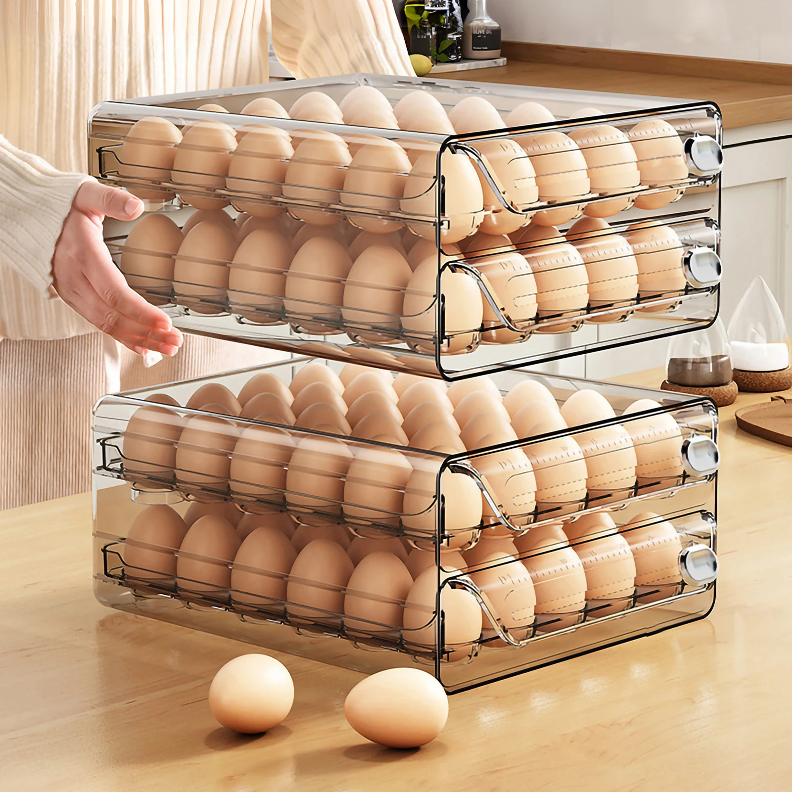 

Refrigerator Egg Storage Box Transparent Egg Case 2 Layer Egg Storage Tray Drawer Type Crisper Kitchen Storage Organization New