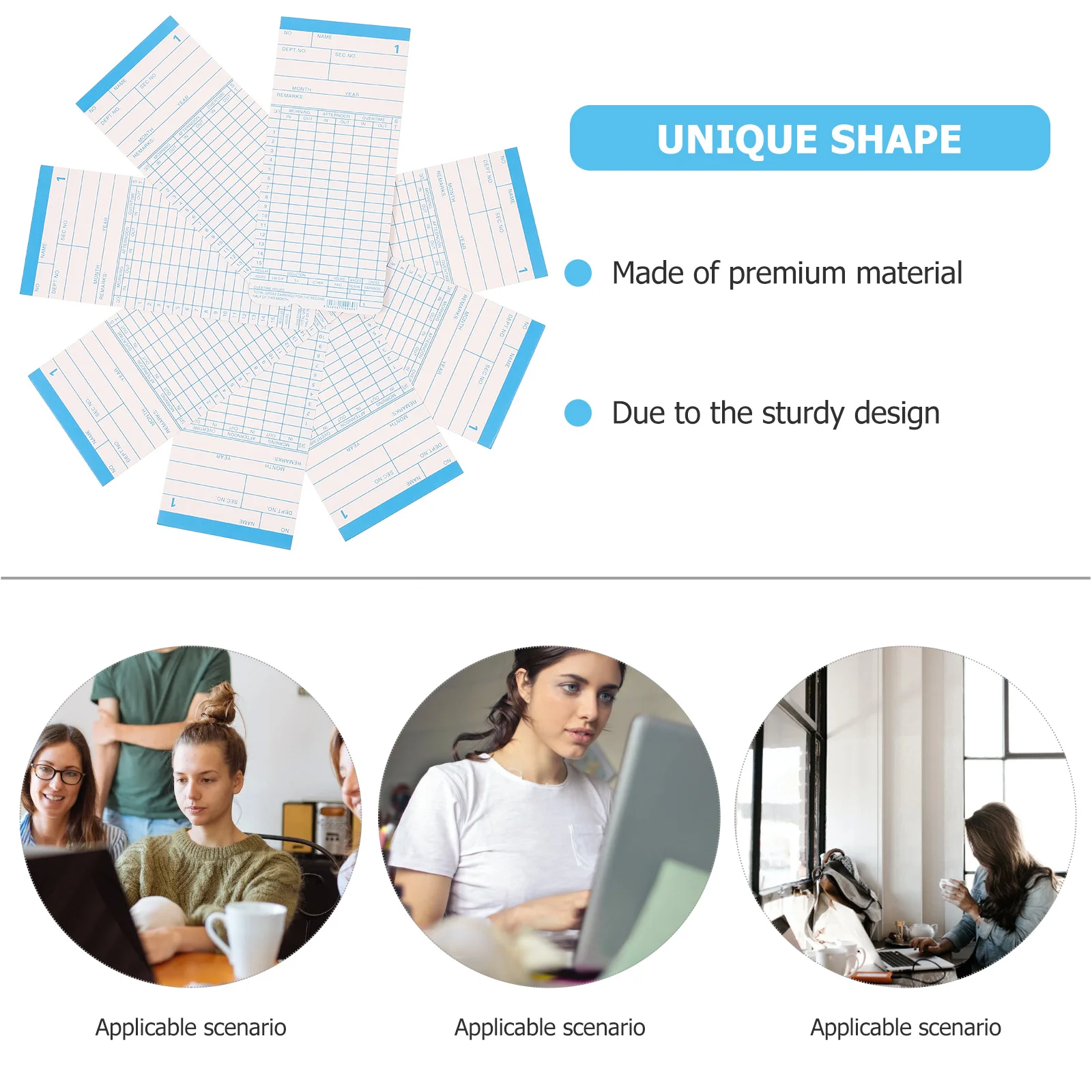 출석 펀치 카드 사무용품 공급 기록 카드, 직원 시간 시계 용지, 양면 직원
