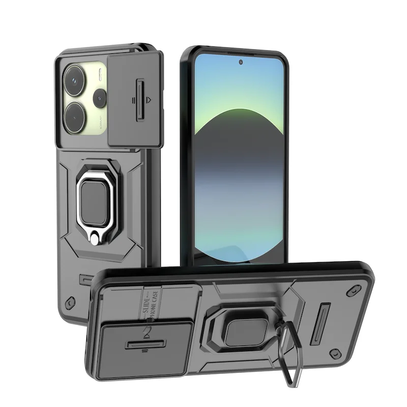 Shockproof Armor Case with Lens Protection and Ring Stand Back Cover