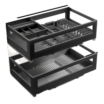 ตะกร้าครัว 304 สแตนเลสลิ้นชัก Damping คู่ตู้ปรุงรสเก็บท่อระบายน้ําชั้นวางจาน 1