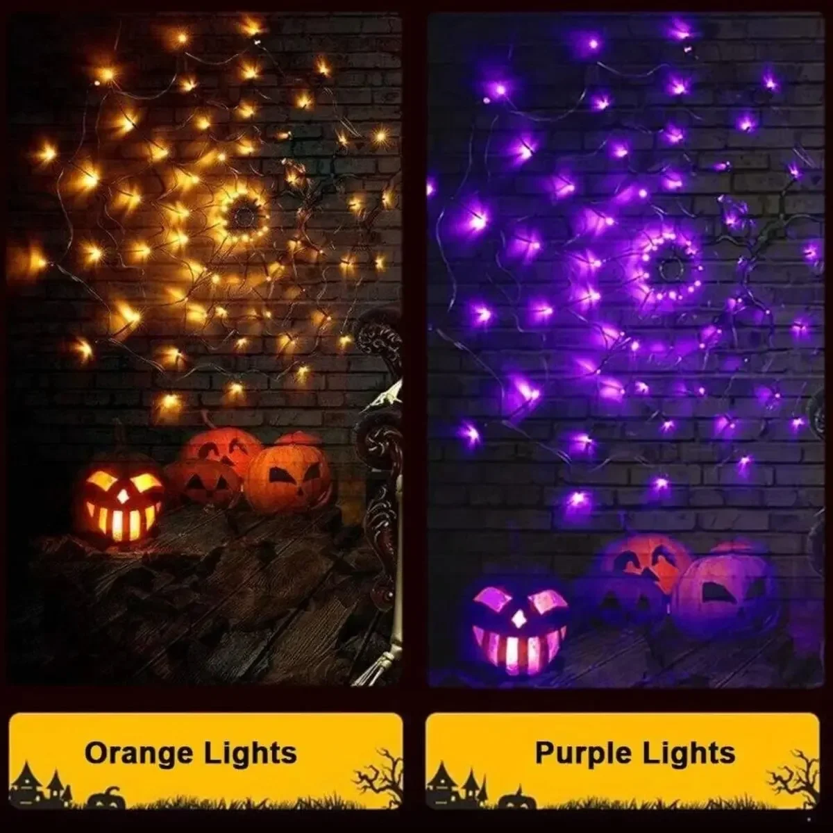 Halloween Spider Web Lights Spider Net LED String Lights with 8 Lamp Mode for Haunted House Halloween Home Window Wall Decor