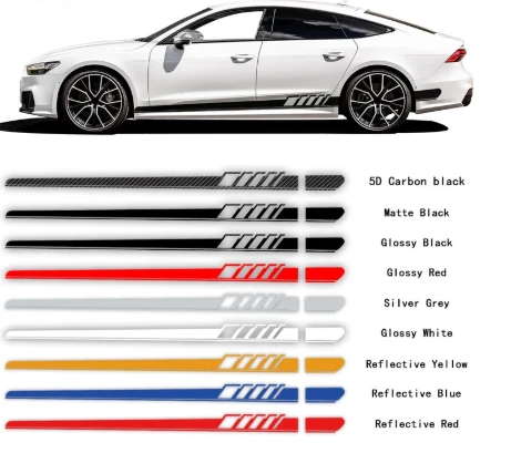 LMLZNP Car Stickers Stripe Decals,for Audi A3 8P 8V A4 B6 B8 B7 A6 C5 C6 C7  Q5 Q7 TT Accessories 2pcs Car Side Door Sticker Stripe Skirt Decals