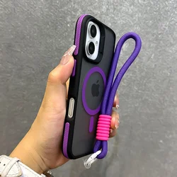 Elegant Matte MagSafe Phone Case with Lanyard and Magnetic Bumper for iPhone 17 Pro Max (PURPLE)