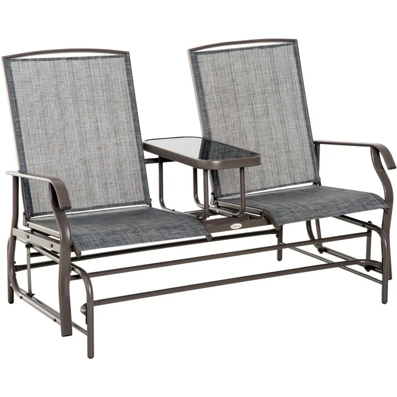 

Outsunny Outdoor Glider Bench with Center Table,Metal Frame Patio Loveseat with Breathable Mesh Fabric and Armrests for Backyard