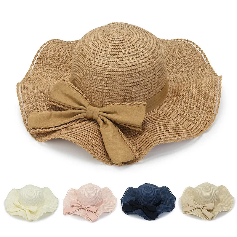 

2023 Summer Women Simple Straw Hat Female Outdoor Beach Sunscreen Sunhat Big Brim Bowknot Girls Casual Panama Cap