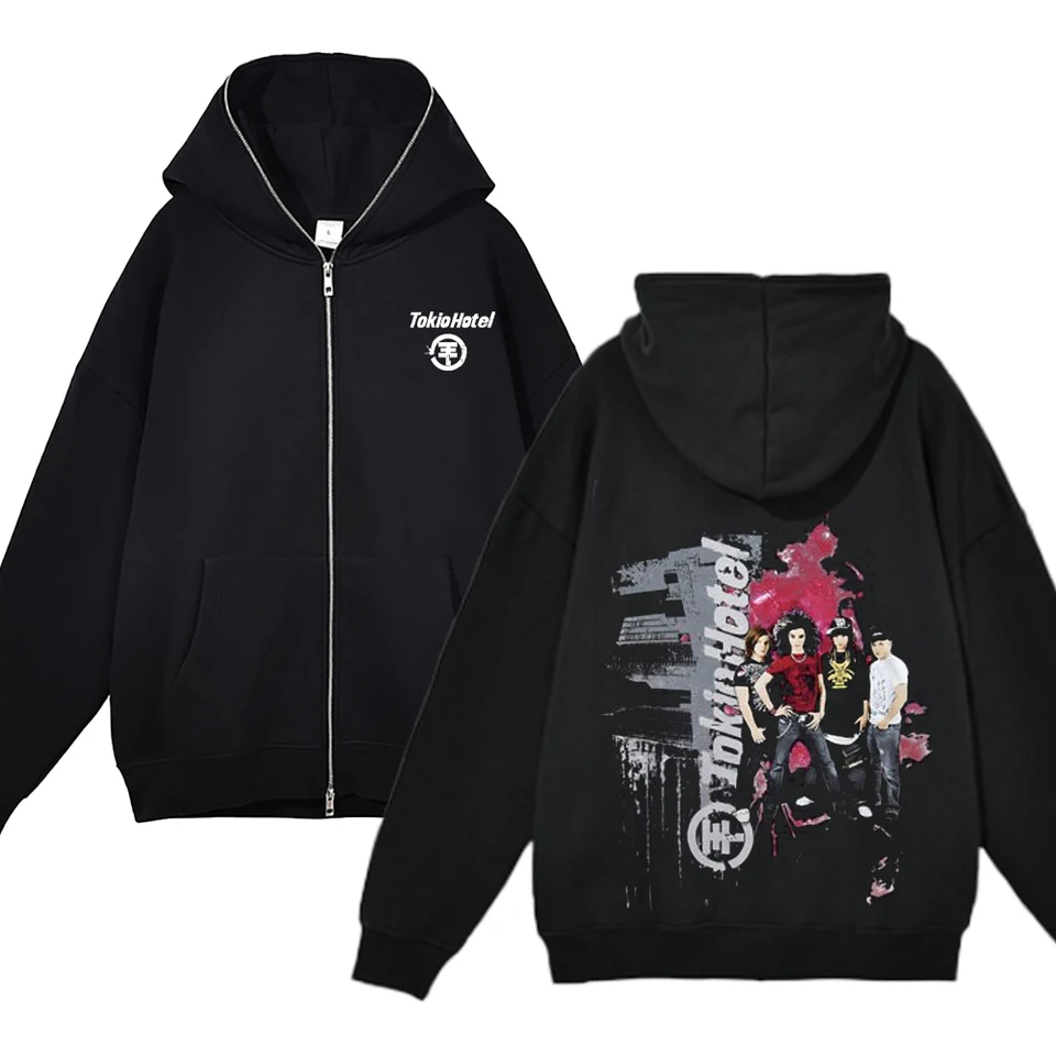 Hip Hop Tokio Hotel Print Zipper Hoodies Kaulitz Print Zip Up