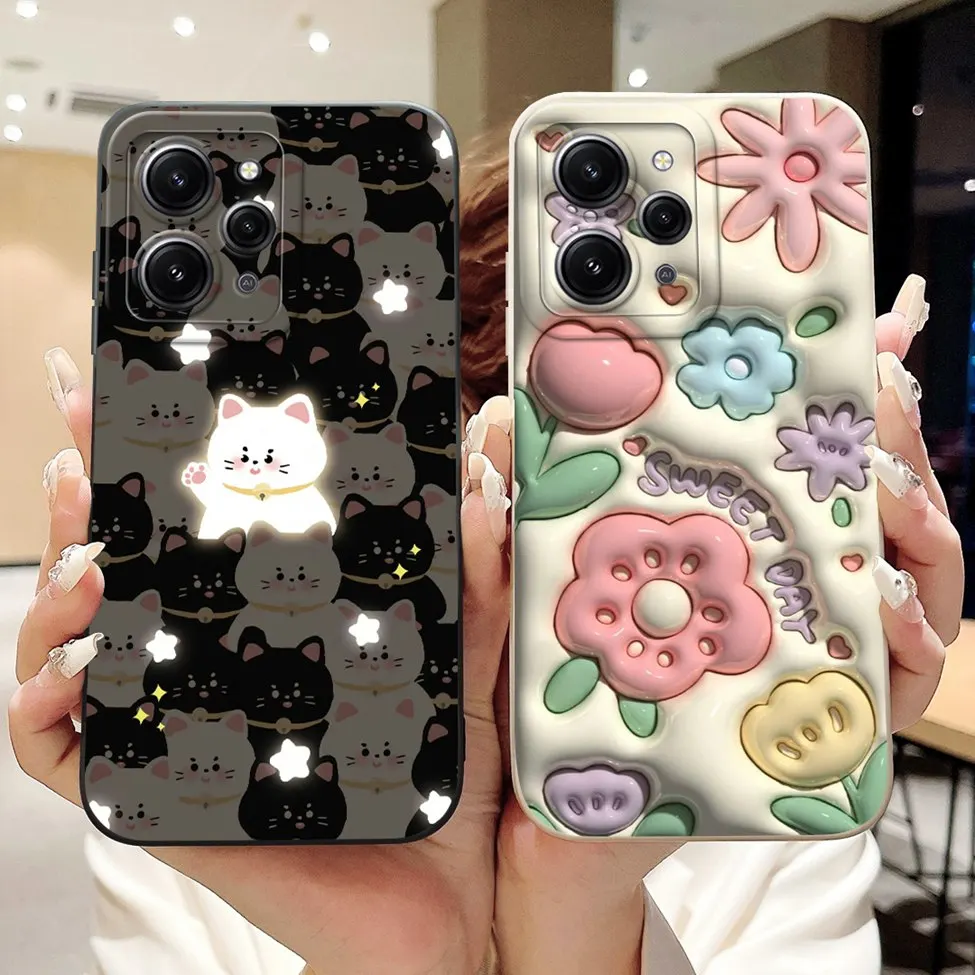 For Redmi 12 12C 4G Case Cover Cute Cat Aesthetic Women Silicone Shockproof Back Cover For Redmi 12C Phone Case Boy Girls