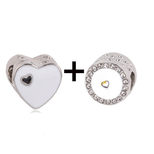 New Design White Heart Charm Beads Pendant Fit European Style Brand Bracelets Necklaces For Women Jewelry Making