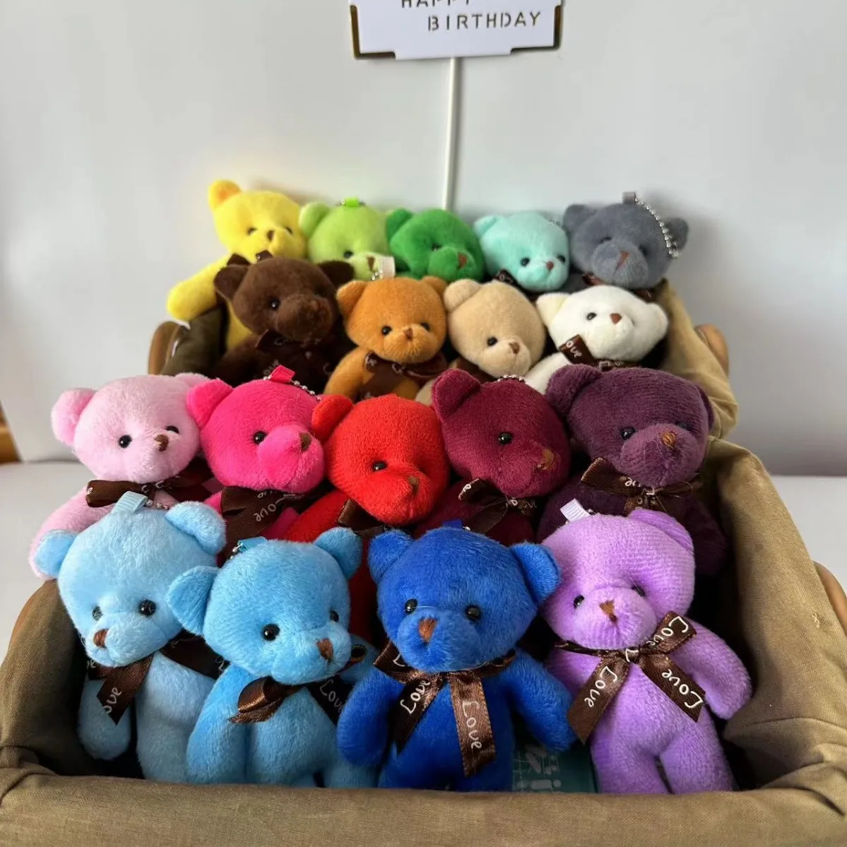 30pcs New 21Color Teddy Bear Plush Doll Keychain 12cm Cute Colorful Bear Animal Stuffed Toys For Girl Bag Pendant Children Gifts