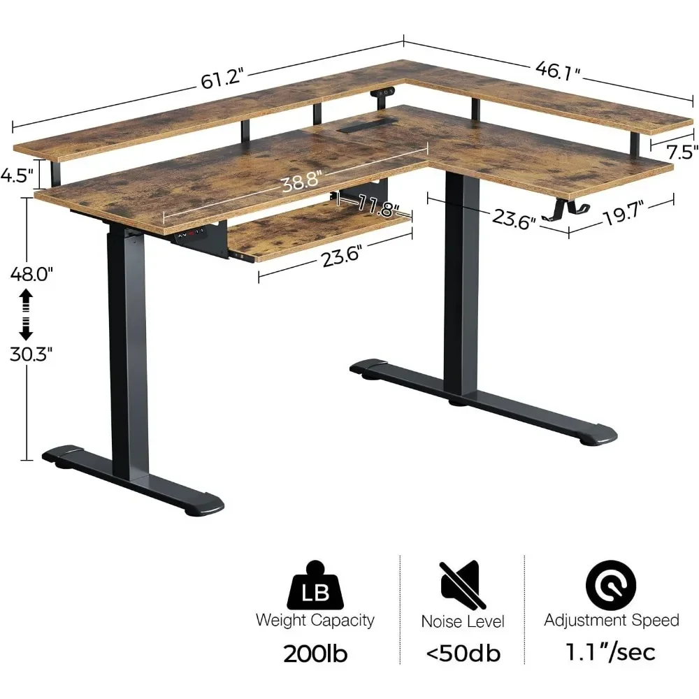 Gaming Desk, LED Light and Power Outlet, Dual Motor Height Adjustable Electric Standing Desk with Keyboard Tray, Desk Office 2