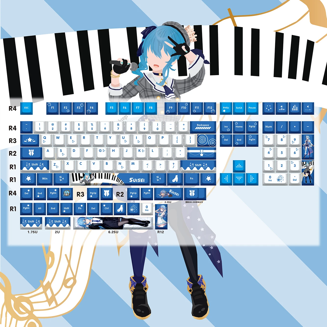 

Hoshimati Suisei 132 Key Cap Vtuber Hololive Key Cover PBT DYE SUB Cherry MX Cross Axis Switch Keycap for Mechanical Keyboard