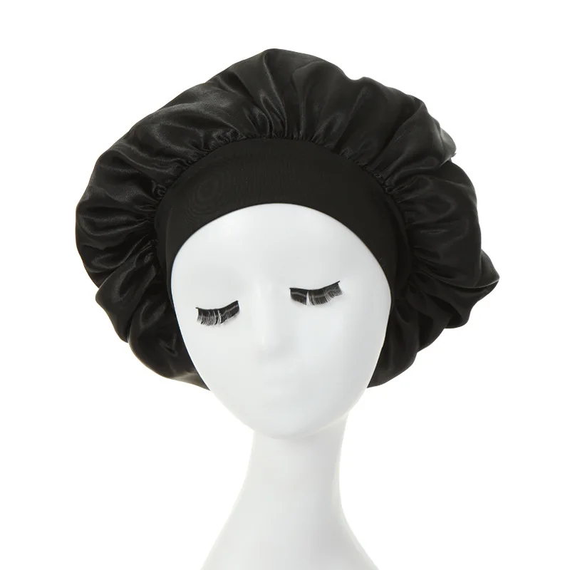 

Women Night Sleep Hair Caps Satin Solid Double Layer Adjust Head Cover Hat For Curly Springy Hair Styling Accessories Water Toys