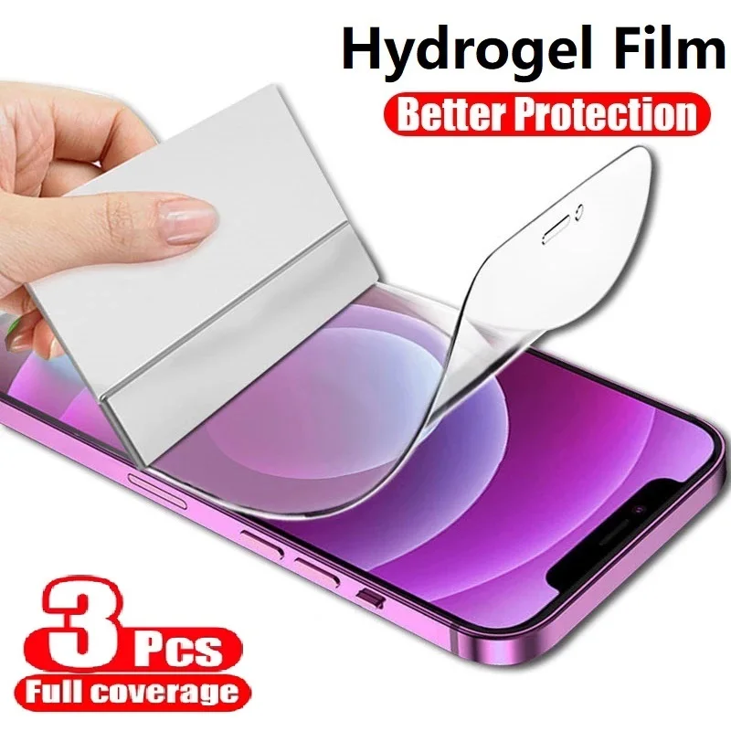 3Pcs Protective Film On For Iphone 14 11 12 13 Pro Max Mini Plus Screen Protector Hydrogel Film For Iphone 7 8 Plus Xs Xr Xs Max