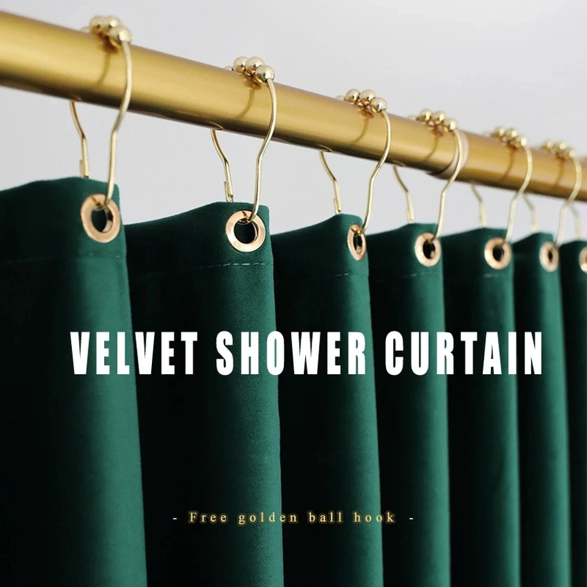 Nordic Velvet Two Layer Shower Gothic Decor Curtain Set Free Perforated Waterproof Fabric Warm Shower Curtain