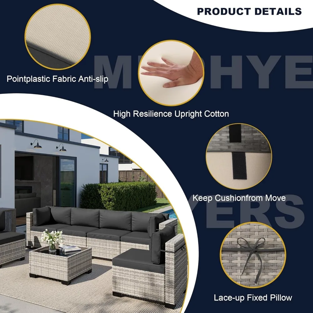 8-Piece Outdoor Patio Furniture Set with 55,000 BTU Fire Pit Table, PE Wicker Rattan Sectional Sofa Conversation Set