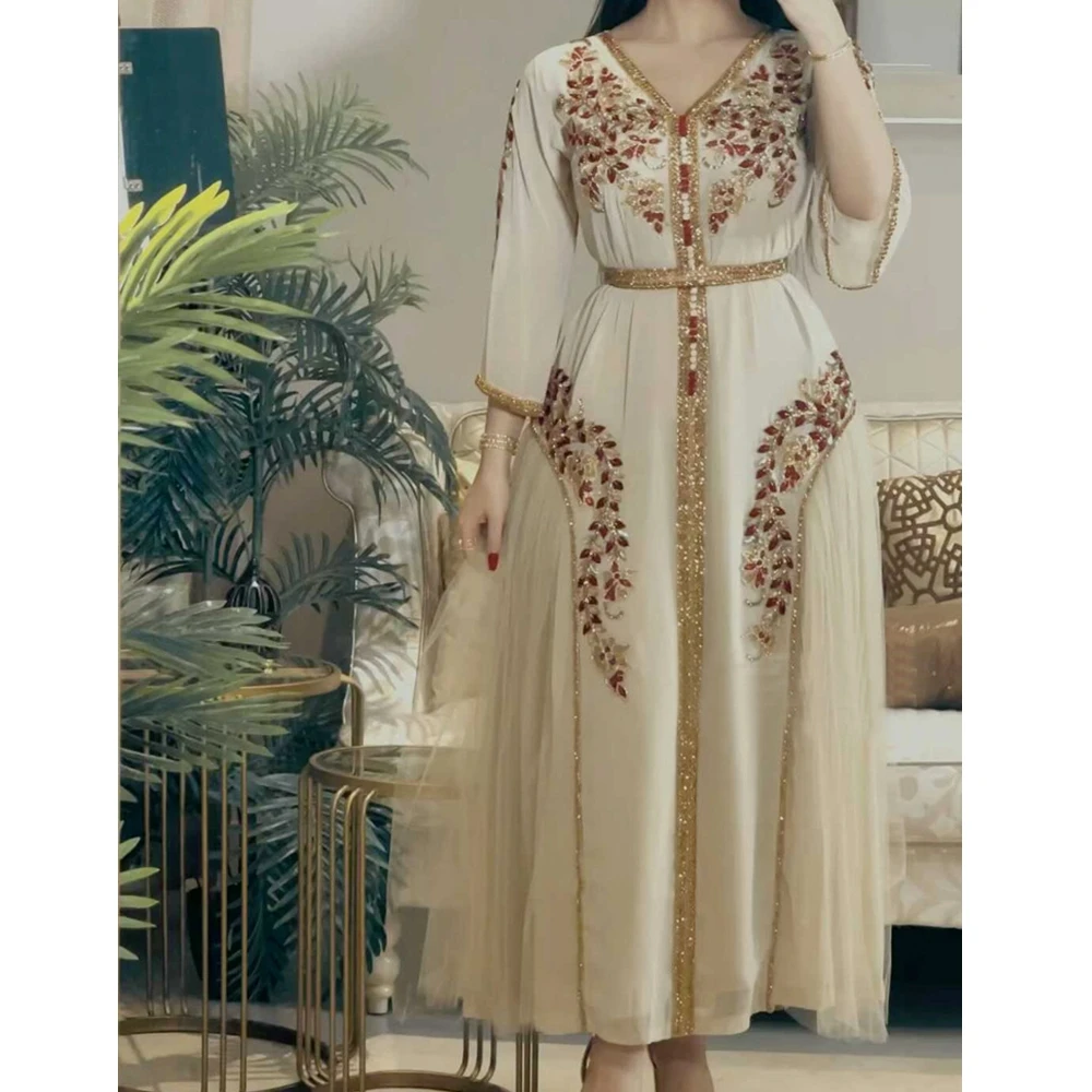 Wepbel Embroidered Band Belt Dress Big Swing Sexy Women Dress Vneck