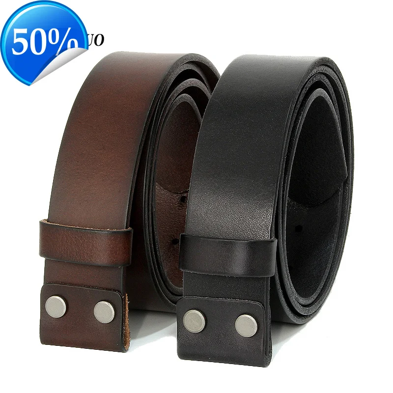 

3.3cm and 3.8cm width Vintage No Buckle belt suit Smooth buckle belts men luxury Cowskin Soild Genuine leather without