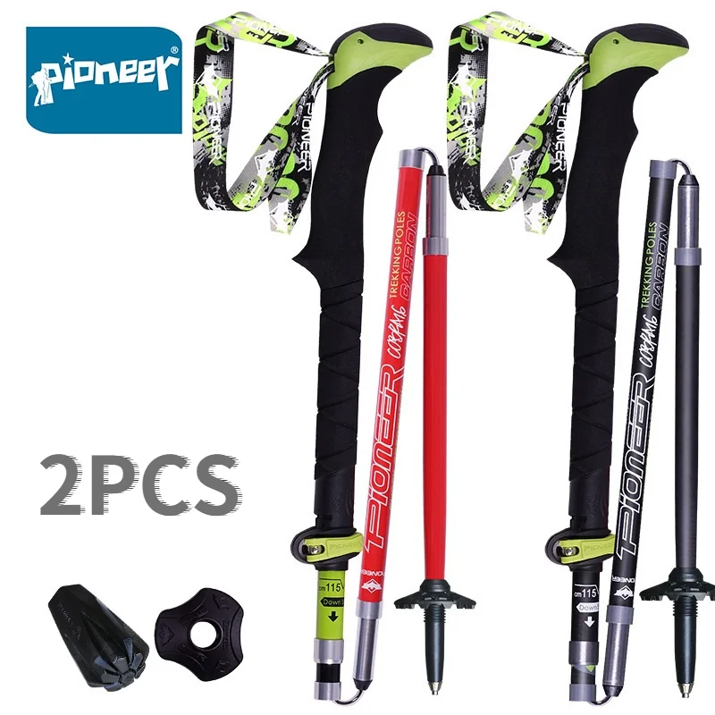 

2 PCS Pioneer 100% Carbon Fiber Folding Trekking Pole Ultralight Collapsible Trail Running Walking Stick For Outdoor Camping