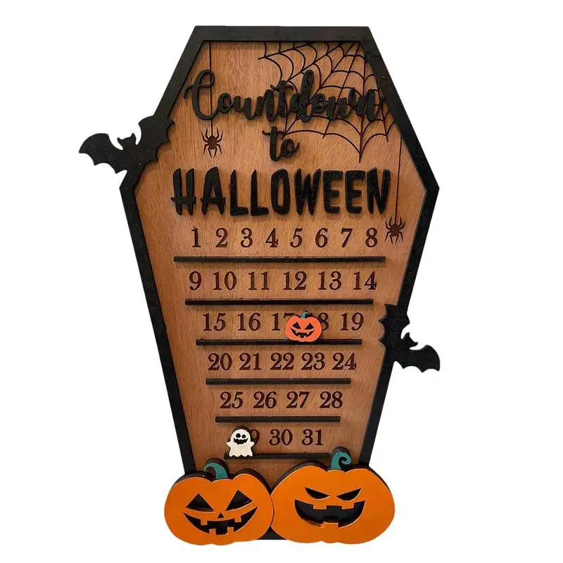 

2023 Halloween Decoration Ornament Halloween Advent Calendar Wooden Block Handmade Pumpkin Bat Countdown Calendar Halloween Gift
