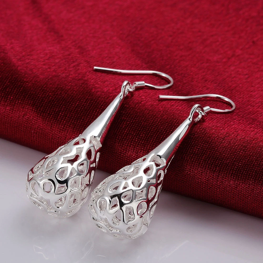 

New Charm 925 Sterling Silver Earrings for Women Jewelry All-match Trend Hollow Water Drop Shape Christmas Gifts