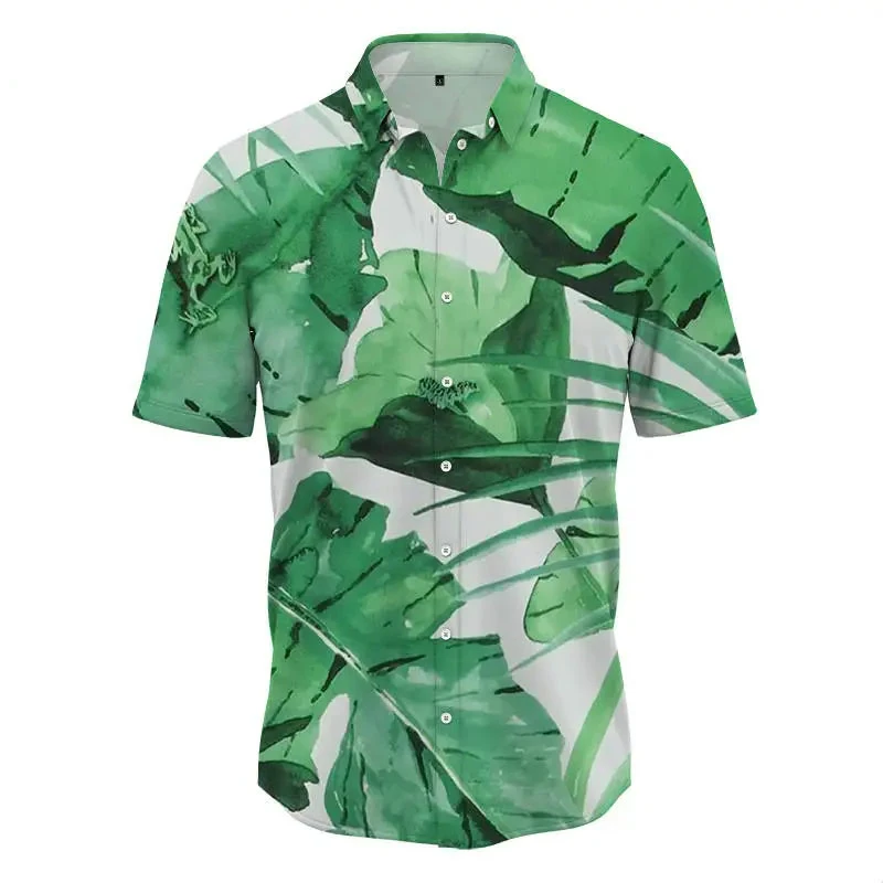 

Men's Women Holiday Shirt Street Hawaiian Plant Pattern Fashion New 3D Print Polo Collar Single Row Button Shirt Comfy Clothes