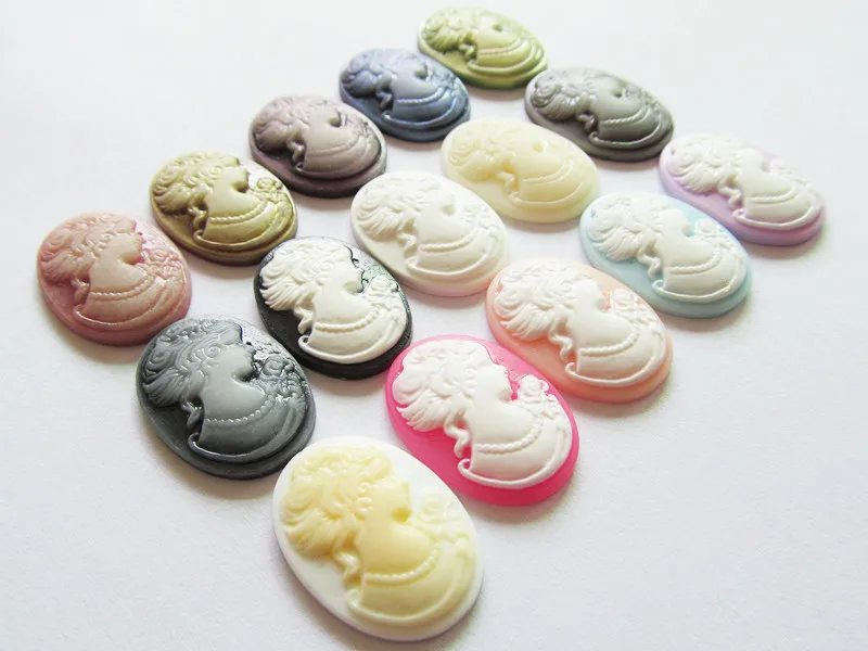 100pcs 18mmx25mm 15 Colors Oval Flatback Resin Beauty Head Lady Cameo Charm Finding,Phone Decoration Kit,DIY Accessory Jewellry