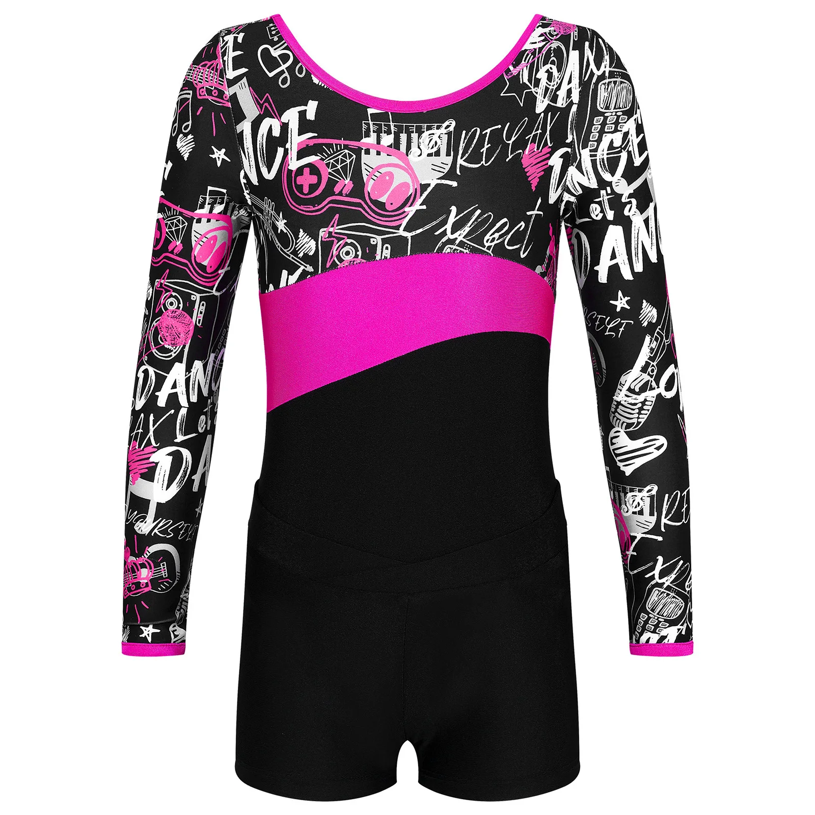 Kids Long Sleeve Gymnastics Leotards with Shorts Dancewear Sets for Yoga Athletic Biketard Jumpsuit Girls Ballet Dance Outfits