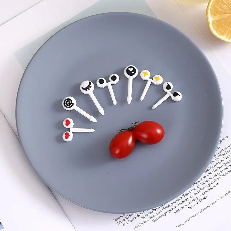 Fruit Fork Food Picks Food Toothpicks 10Pcs/Set Mini Skewers Cute Cartoon Eyes Kawaii Lunch Bento Box Food Fruit Picks Fork Sticks et Sandwich Toppers Decor fork