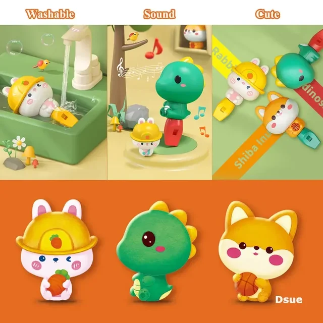 Cute Animal Rabbit Baby Whistle Dinosaur/Dog Whistling for Kid, Early Learning Musical Instruments Toys for Toddlers 1-3 Gift 3